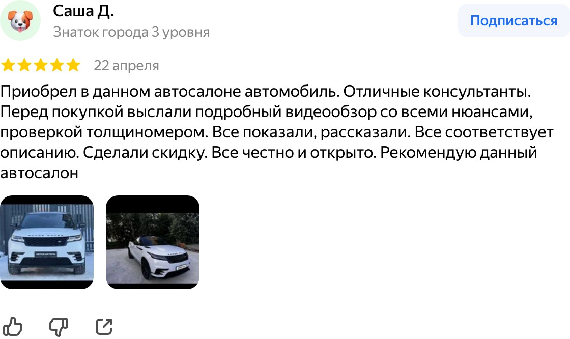 Отзыв: перед покупкой показали видеообзор и проверку краски толщиномером